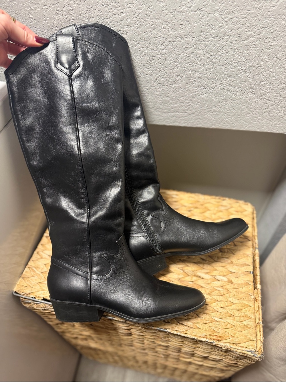 AEROSOLES Black Leather Over-the-Knee Boots